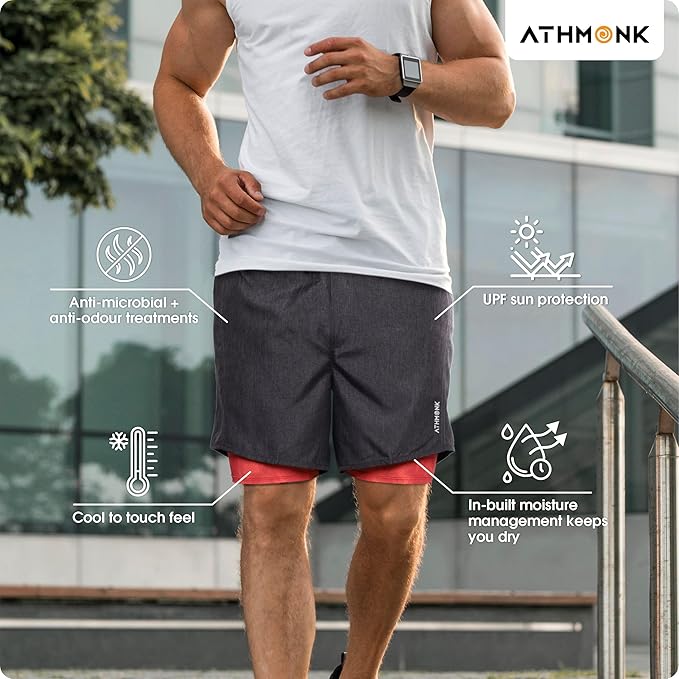 Athmonk Rapid-Dry 2-in-1 Running Shorts with Printed Lining